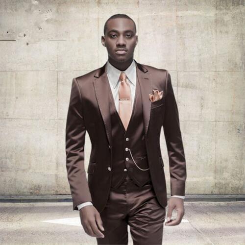 Latest Coat Pant Designs Brown Men Suit Formal Lighting Jacket Stage Gentle Custom Prom Men Tuxedo 3Pieces (Jacket+Pants+Vest)