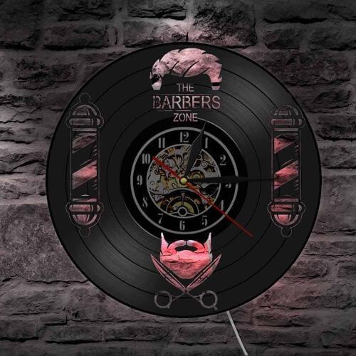 Barber Shop Vinyl Record Wall Clock Silent Movement Hair cut Beauty Salon Hairdresser Hairstylist Home Decor Wall Art Wall Light