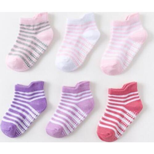 Non-slip Baby Socks Boys Girls Children Striped Socks Cotton Baby Floor Socks Children Short Sock 6 Pairs/ Lots