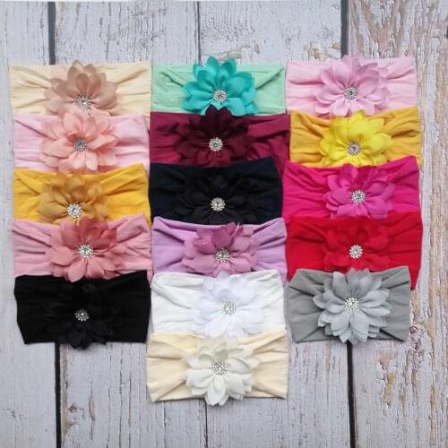 Nishine New Baby Girls Chiffon Fbaric Flower Nylon Headband Knot Wide Headwraps Children Kids Princess Hair Accessories Gifts