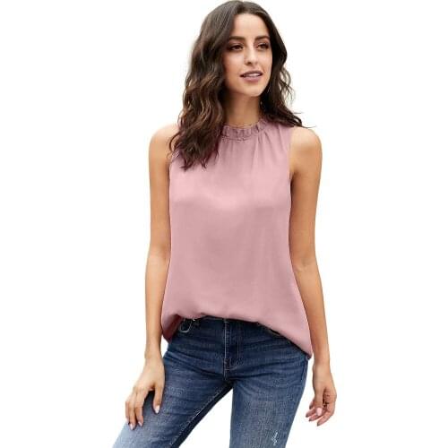 Solid Color Shirt for Women Summer High Neck Sleeveless Slim Fitting Vest Women Tops
