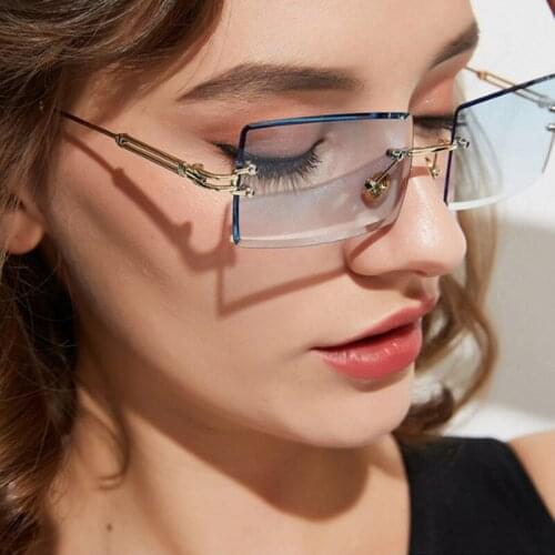 BLMUSA Simple Sunglasses Women Fashion Gradient Rectangle Sun Glasses Small Piece Rimless Decorate Glasses Pink Shades for Women