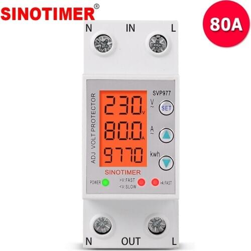 Heavy Load 80A 230V HD LCD Display Adjustable Voltage Current Portector Auto Reconnect Voltage Portection Relay with Wattmeter