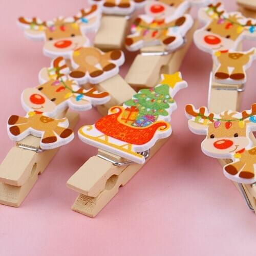 Christmas Tree Elk Wooden Clip Photo Paper Postcard Craft DIY Clips 10Pcs/set
