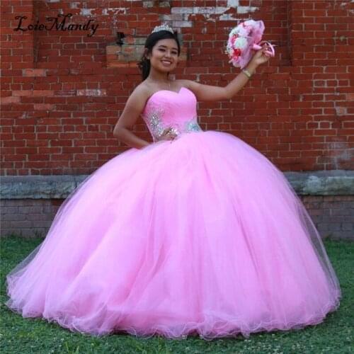 Pink Ball Gown Quinceanera Dresses 2022 Glitter Beading Crystal Sweet 16 Birthday Party Gowns Sweetheart Vestido De 15 Anos