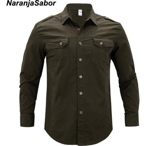 NaranjaSabor New Spring Casual Mens Military Shirts Cotton Long Sleeve Slim Fit Shirts For Men Clothing Outerwear Plus Size 5XL