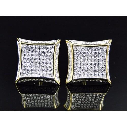 Iced out bling square shape micro pave full cubic zirconia silver color screwback stud earring for boy men