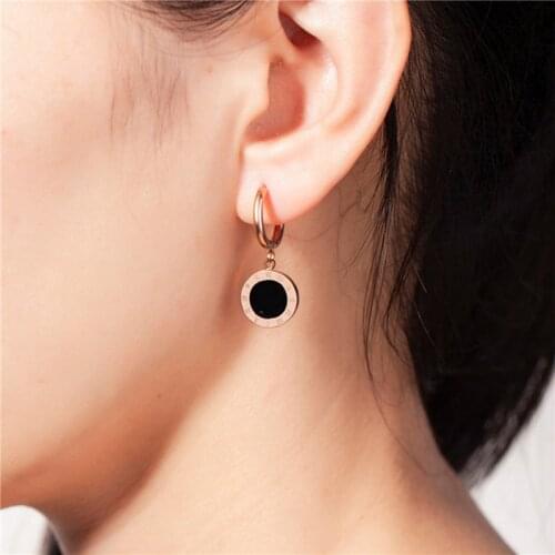 Korean Style Stainless Steel Earrings For Women 2021 Trends Rose Gold Fashion Roman Numerals Eardrop Vintage Jewelry For Women