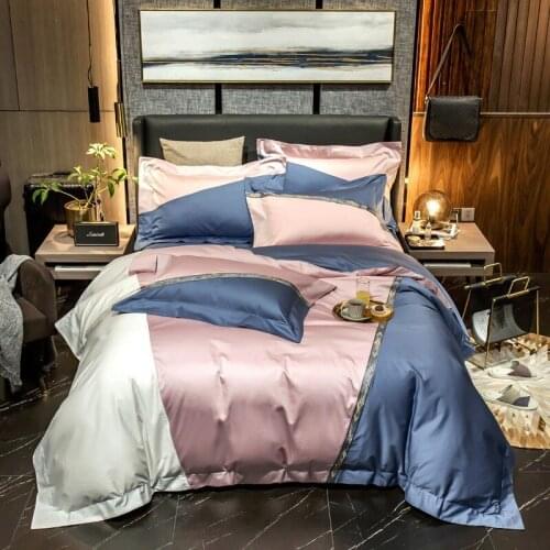 Chic Embroidery Patchwork Duvet Cover 1000TC Egyptian Cotton 4Pcs Premium Bedding Set Flat/Fitted Bed Pillowcases Sheet Set 2Pcs