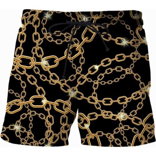 Luminous gold chain 3D print Shorts for Men/Women Summer Luxury short homme Casual Sports Pants Graphic Clothing board shorts