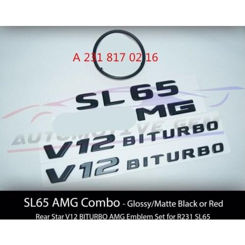 SL65 for AMG V12 BITURBO Rear Star Emblem Black Badge Combo Set for Mercedes R231 A 231 817 02 16