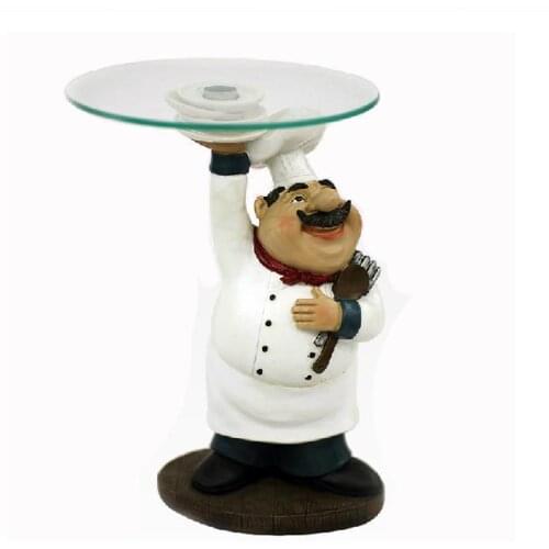 MGT Cook Statue Dinner Plate Decorative Resin Chef Figurine Glass Cake Stand Serving Tray Fruits Tableware Snacks Ornament Craft