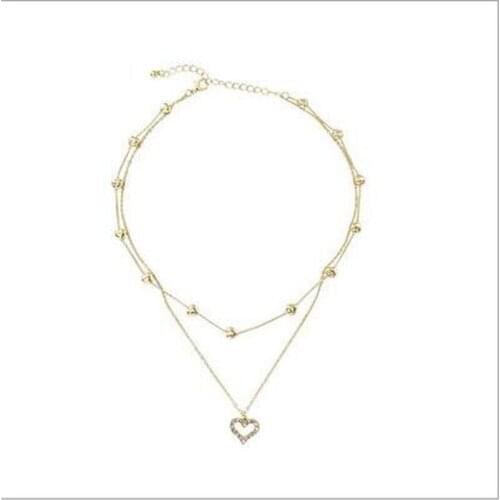 Super Fairy Girl Clavicle Chain Necklace Japanese and Korean Personality Double Love Full Diamond Necklace Female