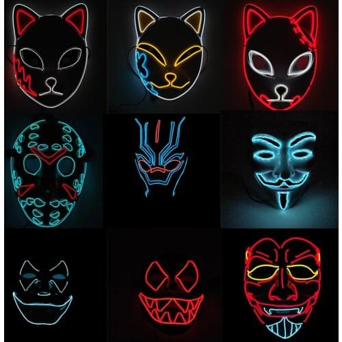 Luminous Anonymous LED Mask Cosplay Cartoon And Movie Characters Glowing EL Wire Mask For Halloween Carnival Party Decoration