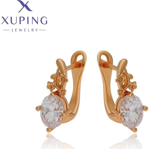 Xuping Flower Hoop Earrings for Women Gold Color Plated New Arrival Synthetic Cubic Zirconia Fashion Jewelry 97808