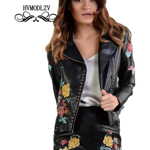 2021 New Tight Leather The Streets Jacket Spring Jacket Women Rivets Embroidery Leather Jacket High-Quality Clothing ls008