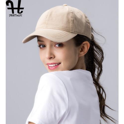 FURTALK Ponytail Baseball Cap for Women Vintage Black Baseball Caps Mens Snapback Hip Pop Cap Washed Cotton Hat for Female
