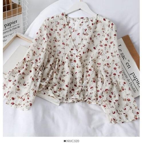 Women Temperament Chiffon Floral Soft Retro Summer Chic Ladies Shirts Fresh Popular Trendy Button Femme Clothing
