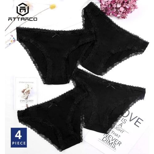 ATTRACO Womens Panties Tanga Thong Briefs Underwear Cotton Crotch Soft Solid Packs of 4 Lace Edge Breathable Stretch Hot Sale