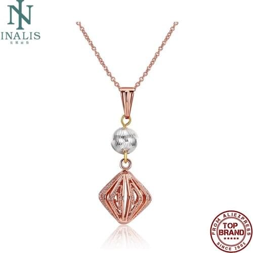 INALIS Pendant Necklaces For WOmen Copper Rose Gold Plated Hollow Out Taper Round Bead Romantic Anniversary Fashion Jewelry