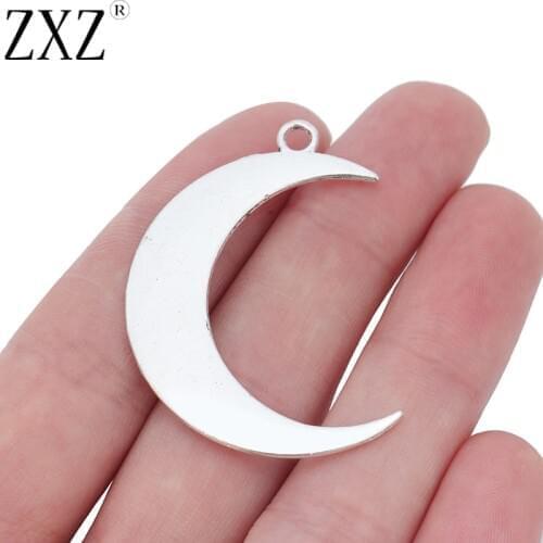 ZXZ 10pcs Tibetan Silver Large Crescent Moon Charms Pendants 2 Sided for Necklace Jewelry Making Findings 44x31mm