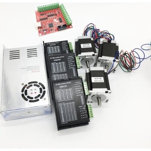 3 Axis Nema23 Kit 3PCS 57mm 2.2N.m/2.5Nm/3Nm Stepper Motor+3PCS DC20-50V Driver+1PC 400W Power Supply+1PC Mach3 control card