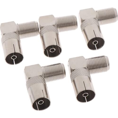 5 Pcs 90 Degree Right Angled TV Aerial Cable Connector RF Coaxial F Female to TV Female Plug To Female Socket