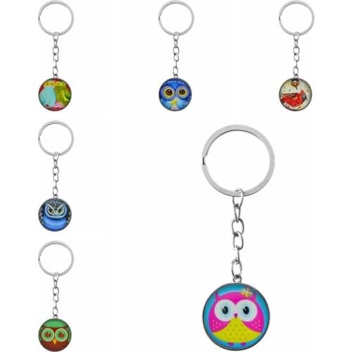 6 Mixed Style Owl Key Chains Creative Time Gem Personailzed Exquisite Car Key Rings Bag Accessories Souvenirs