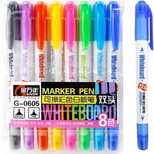 8Pcs erasable whiteboard pen Double-ended colorful marker pen Eco-friendly whiteboard marker school supply The office Stationery
