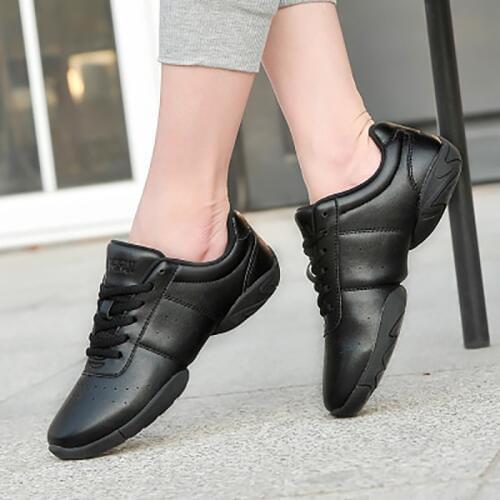 Black White Leather Dance Sneakers For Adults Soft Sole Breath Fitness Shoes Men Women Jazz Shoes Training Sports Shoes 28-44