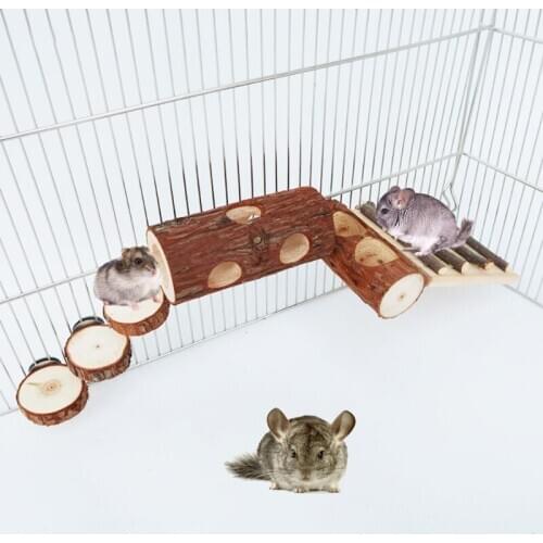Wooden Ladder Hamster Chew Bridge Hollow Tree Trunk Tunnel Tube Toy Small Animal Feeding Bowl Basin Stand Playing Toys
