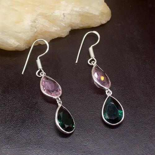 Gemstonefactory Big Promotion 925 Silver Fashion Charm Pink Topaz Kunzite Women Ladies Gifts Dangle Drop Earrings 20212062