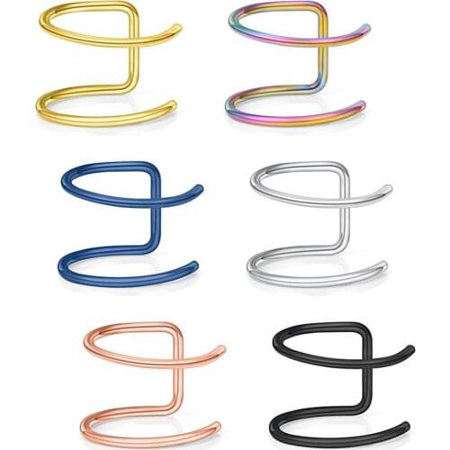 316L Surgical Steel Fake Faux Clip On Septum Lip Nose Hoop Ring Body Piercing Jewelry Unisex 20G 5/16"(8mm) 6PCS