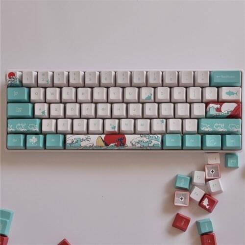 Coral Sea Keycaps, 104/87/65/61 Keycaps OEM PBT Keycaps GK61 Cherry MX Switch Mechanical Keyboard Dedicated Keycaps PBT Dye Subl