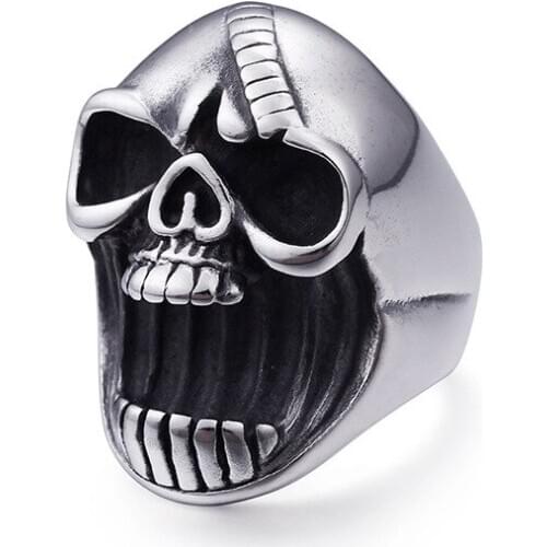 Titanium steel European and American creative bar street style stainless steel open bottle skull ring trendy male punk jewelry
