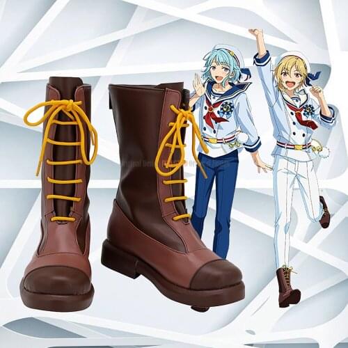 Ensemble Stars Shino Hajime Nito Nazuna Cosplay Boots Brown Leather Shoes Custom Made Any Size