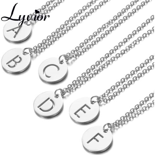 Lyvior 26 Alphabet Letters Round Disc Initial Necklace Simiple Stainless Steel A-Z Pendant Letter Necklace for Women
