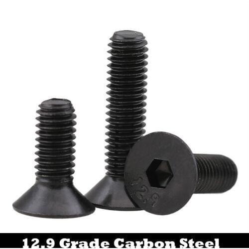 M4 M4*6/8/10/12 M4x6/8/10/12 12.9 Grade Black Carbon Steel DIN7991 Flat CSK Countersunk Head Inner Hex Hexagon Socket Screw