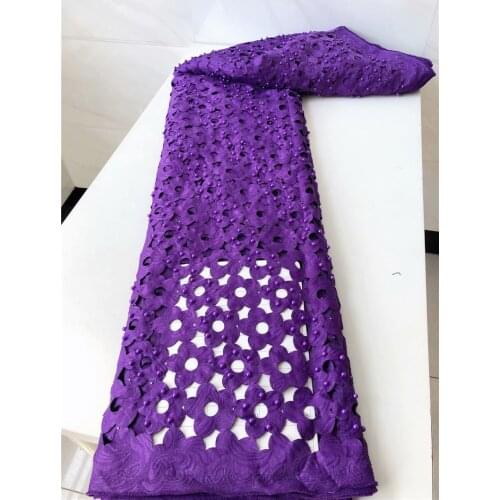 New African Lace Fabric 2021 High Quality Beaded Lace Fabrics Purple Laces Fabrics With Beads
