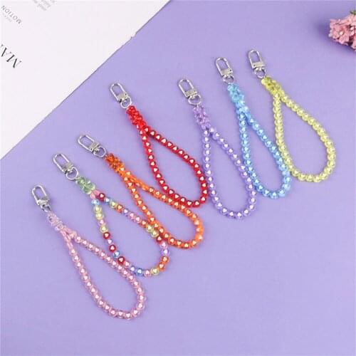 New Cute Round Heart Bead Chain Keyring Pendant Candy Color Bear Acrylic Keychains Accessories Women Couple Bag Key Holder