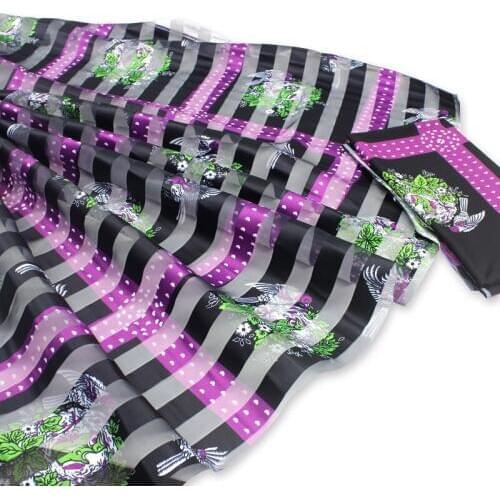 Organza fabric pure silk fabric african fabric abkara african wax print fabric 2+4yards organza ribbon silk for dress B2-D2