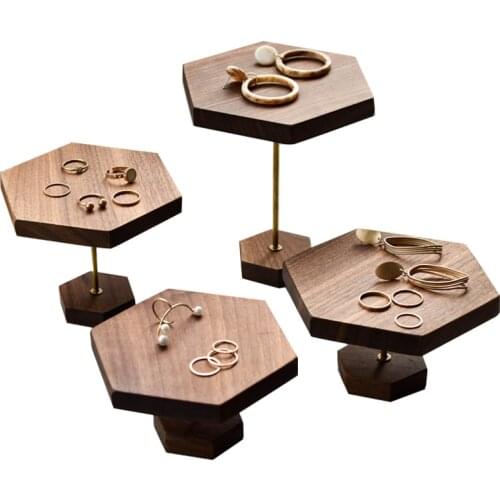 Black Walnut Shelf Jewelry Display Stand For Earrings/Rings/Sunglasses/Jewelry Hexagon