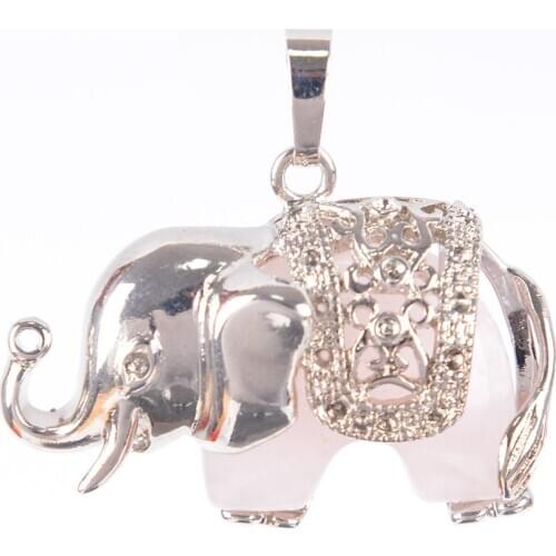 Lovely Elephant Pendants for Child Jewelry Natural Stone Tiger Eye Pink Quartz Lapis Lazuli Aventurine Black D620—D622