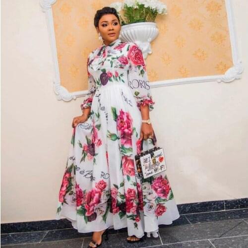Plus Size Long Sleeve Bohemia Floral Beach Maxi Dress Summer Casual Loose Dresses Chiffon African Spring 2021 New Elegant Gown