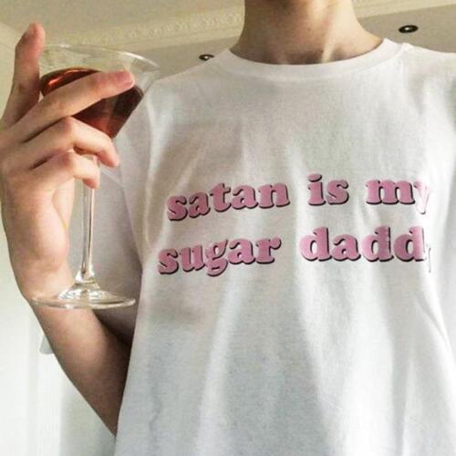 Satan is my sugar daddy letter big size demon new casual ins female short sleeve Harajuku Ulzzang tops tees fun T-shirt