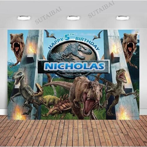 Happy 5th Birthday Photo Background Boy Jurassic Park Dinosaurs Baby Shower Banner Backdrops Photocall Props