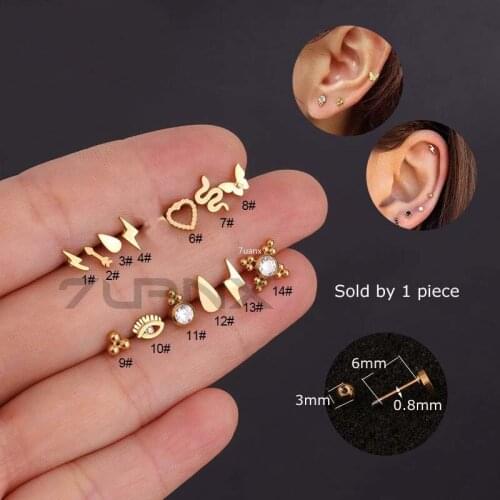 1 Piece Stainless Steel Hypoallergenic Lobe Helix Piercing Earrings Stud Butterfly Snake Shape
