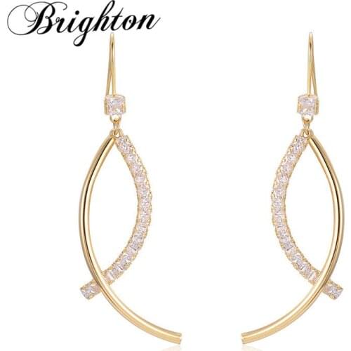 Brighton Fashion Irregular Zircon Drop Earrings For Women Girl Twisted Gold Color Metal Brincos New Hyperbole Jewelry Gift 2021