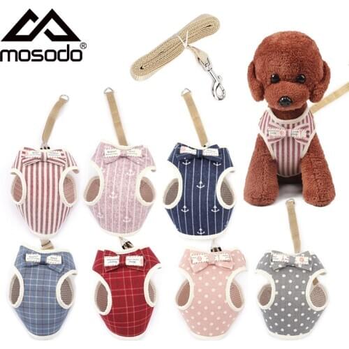 Mosodo Fashion Stripe Vest Cloth Chest Strap Small Dog Cat Halter Harness Lead Pet Puppy Leash Supplies S M L
