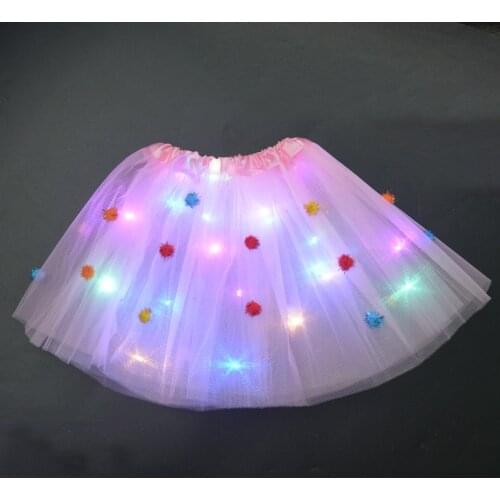 Light LED Kids Clothes Pompon Tutu Skirt Princess Party Tutus Tulle Pettiskirt Christmas Birthday Gift Flower Girls Wedding Wear
